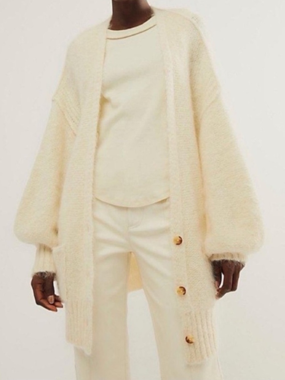 We The Free Medium Sweater Whispers Cardigan Alpaca blend Cardi in Ivory pockets